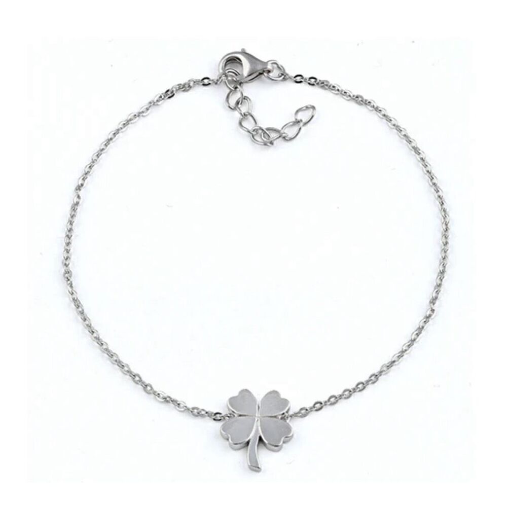 Solid Sterling Silver Four-Leaf Clover Casual Adjustable Bracelet New